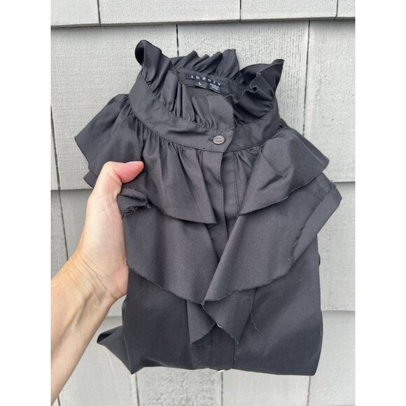 THEORY black sleeveless Ruffle neck victorian office top L vintage Y2K - Picture 1 of 9